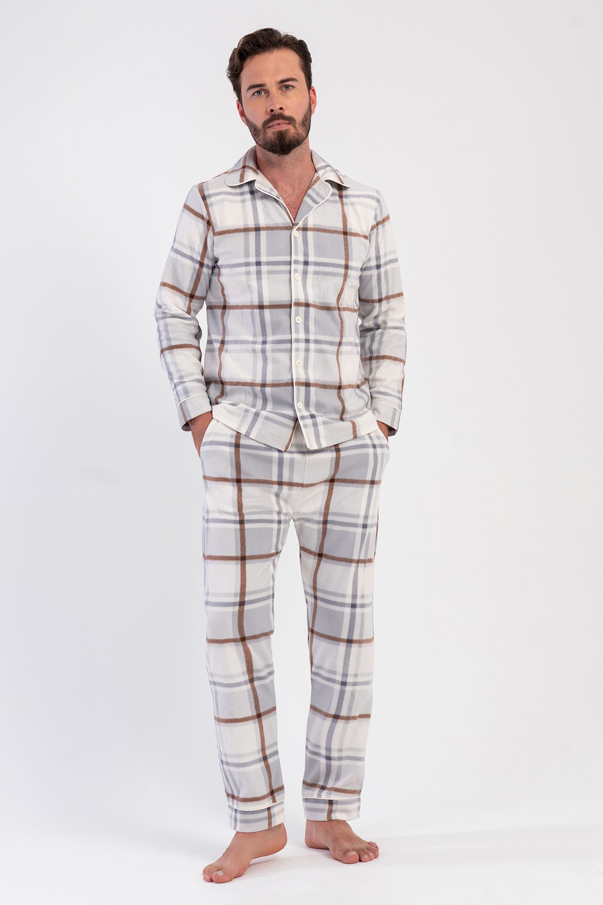 ERKEK POLAR TAMAMI DUGMELI UZUN KOL PIJAMA TAKIM 161836