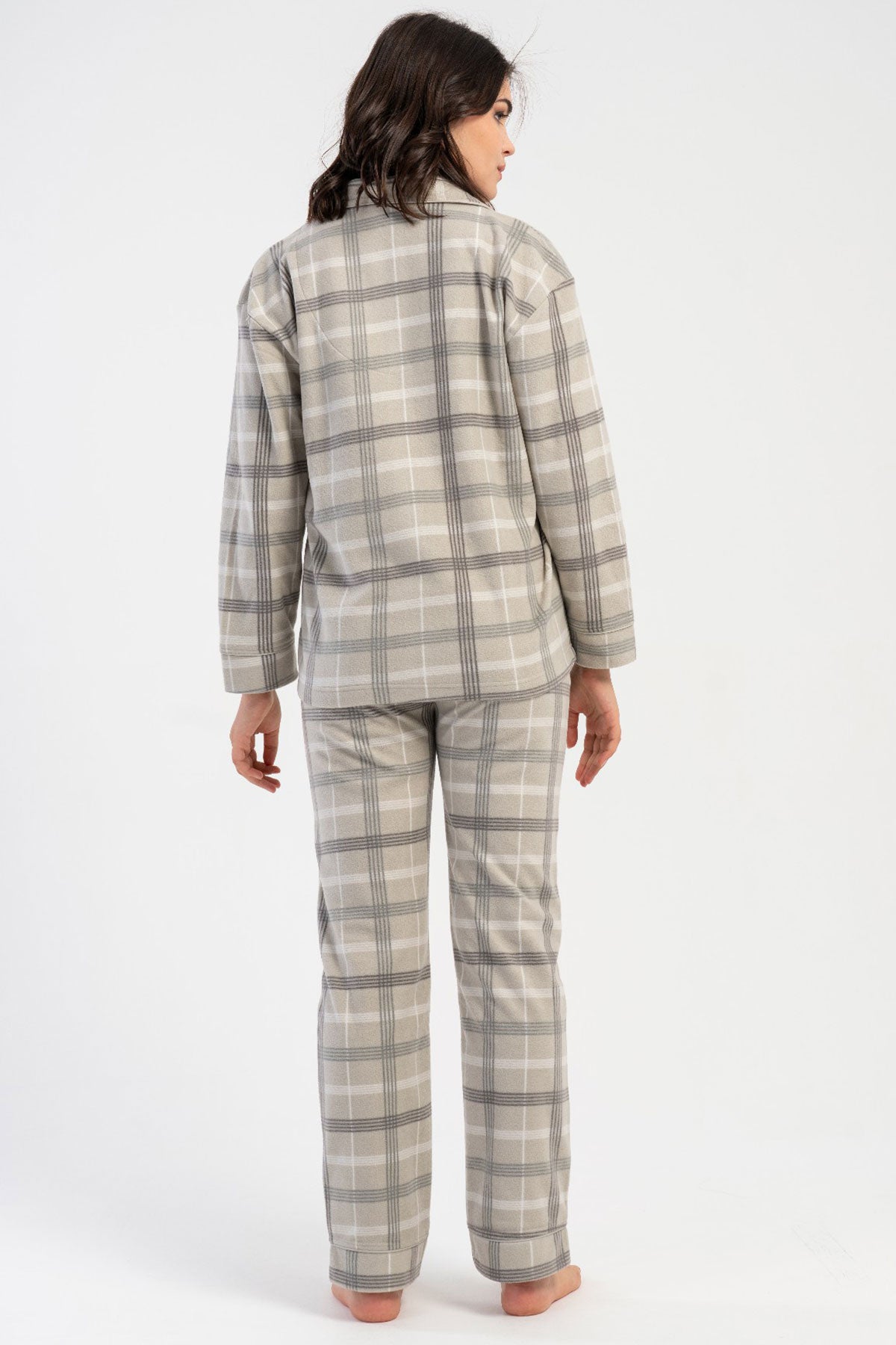 KADIN POLAR TAMAMI DUGMELI UZUN KOL PIJAMA TAKIM