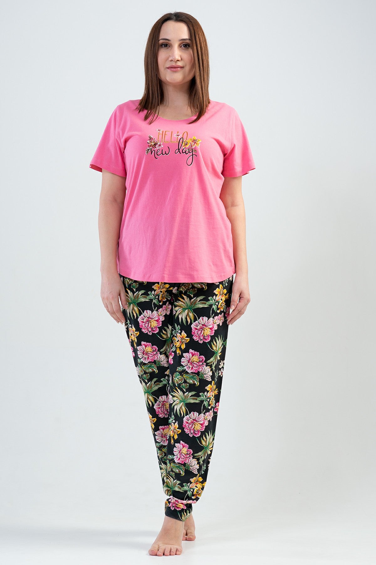 BAYAN P.SUPREM XXL O YAKA KISA KOL ETEGI OVAL PIJAMA TK 201105