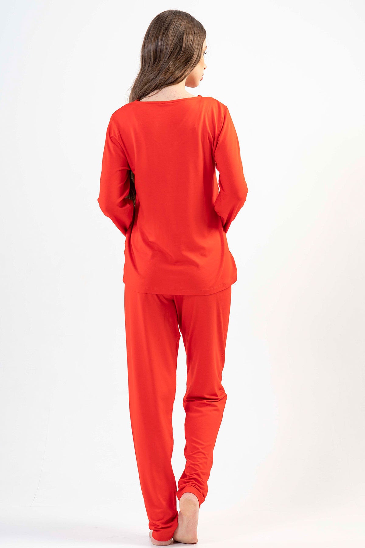 BAYAN LYC WORTEKS V YAKA UZUN KOL ETEGI OVAL PIJAMA TAKIM