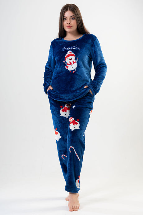 BAYAN SOFT O YAKA UZUN KOL ETEGI OVAL CEPLI PIJAMA TAKIM 202085