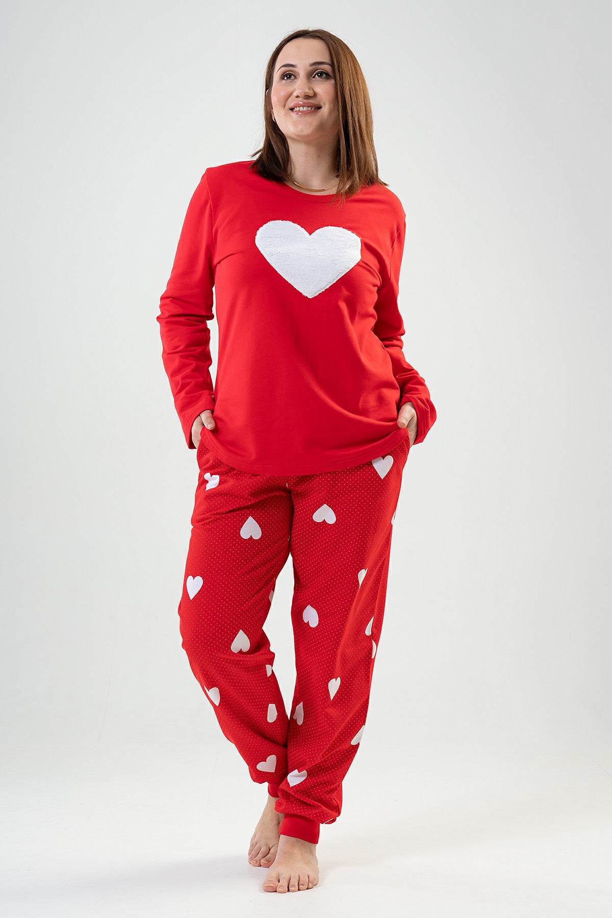 BAYAN 2IPLIK XXL O YAKA UZUN KOL ETEGI OVAL CEPLI MANSETLI PIJAMA TAKIM