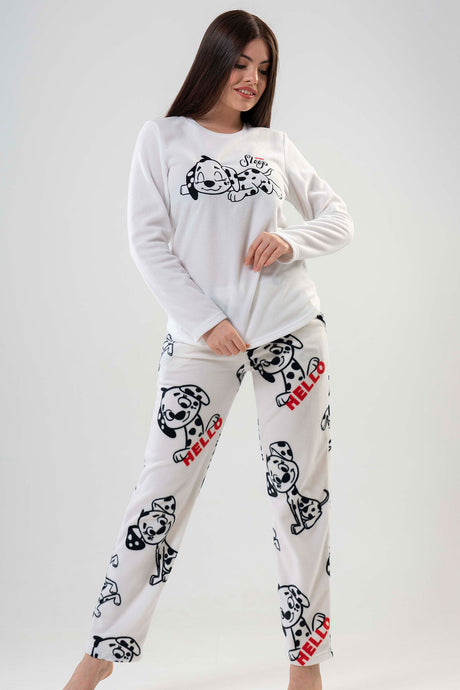 BAYAN POLAR O YAKA UZUN KOL ETEGI OVAL CEPLI PIJAMA TAKIM