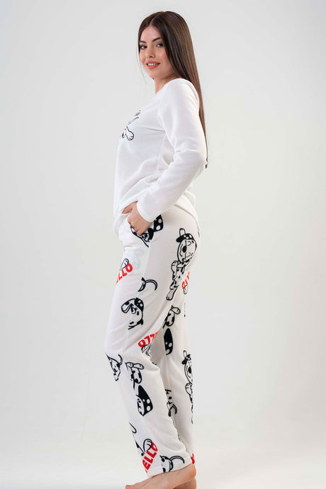 BAYAN POLAR O YAKA UZUN KOL ETEGI OVAL CEPLI PIJAMA TAKIM