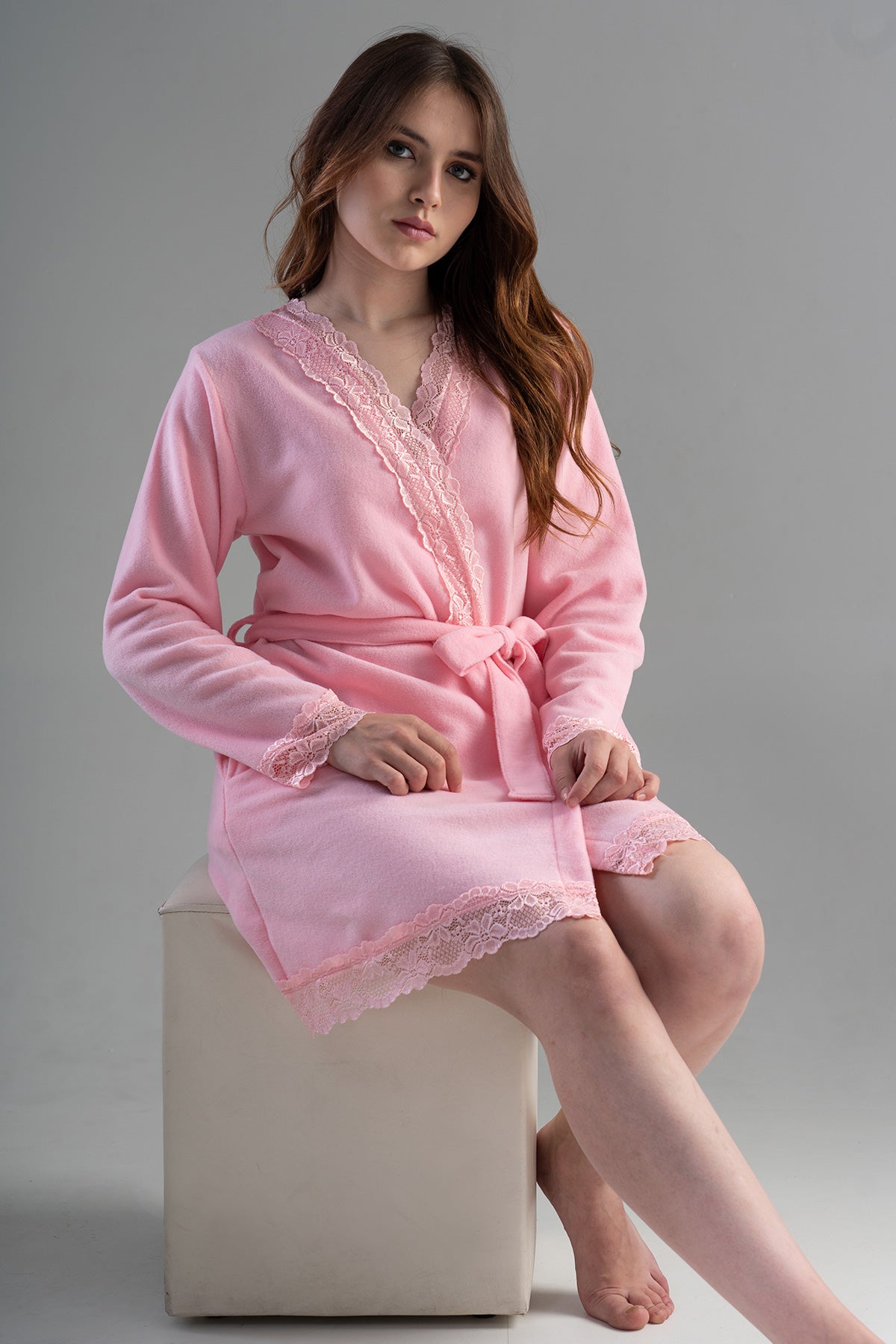 KADIN POLAR UZUN KOL DANTELLI KISA CEPLI SABAHLIK 203052