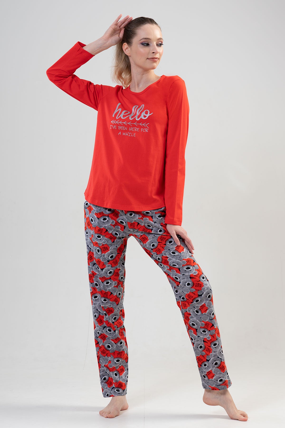 KADIN P.SUPREM O YAKA UZUN KOL ETEGI OVAL CEPLI PIJAMA TAKIM"