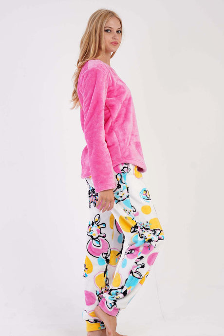 KADIN SOFT O YAKA UZUN KOL ETEGI OVAL MANSETLI CEPLI PIJAMA TAKIM 303085