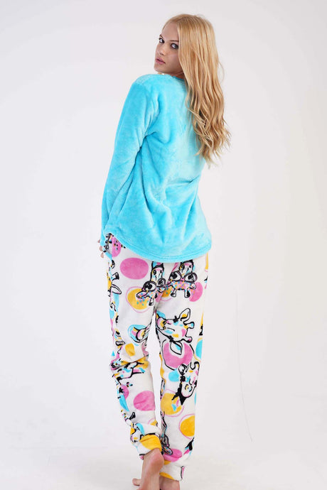 KADIN SOFT O YAKA UZUN KOL ETEGI OVAL MANSETLI CEPLI PIJAMA TAKIM 303085