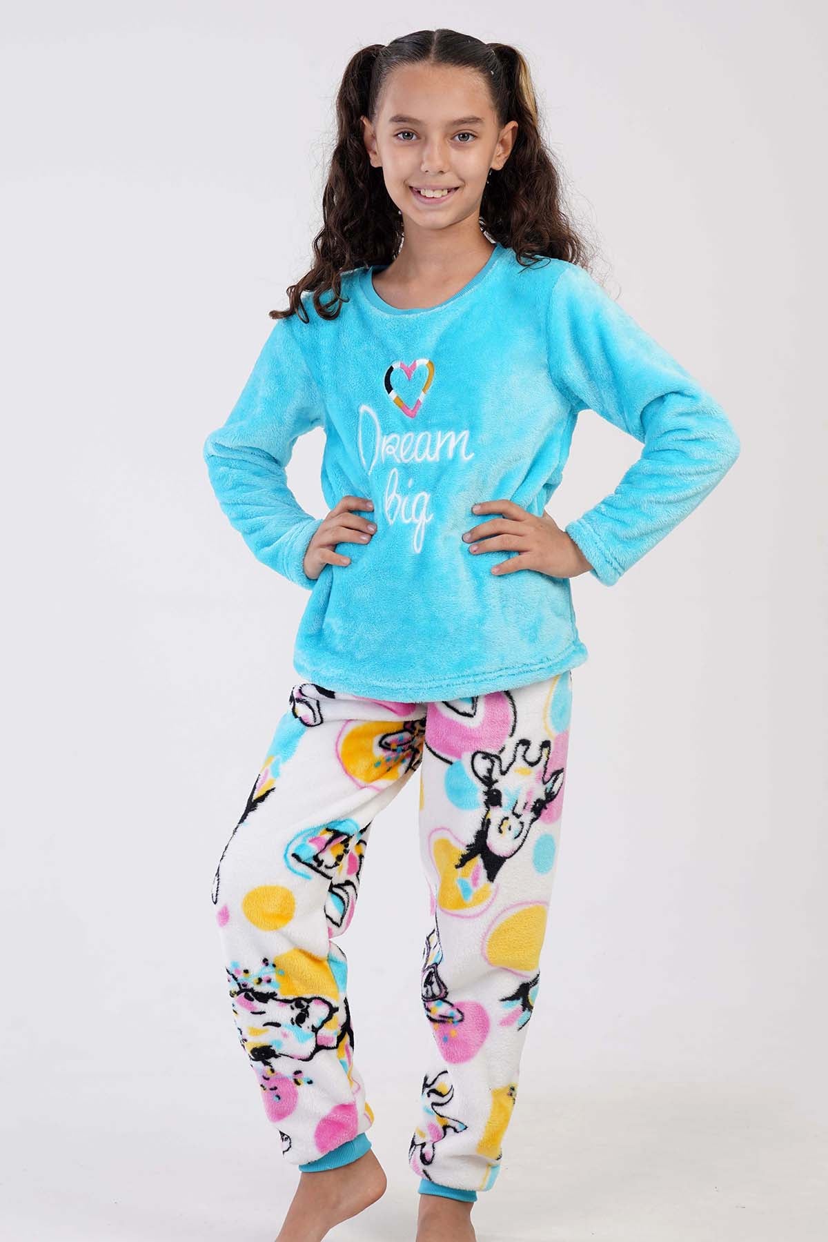 KIZ COCUK SOFT O YAKA UZUN KOL ETEGI OVAL MANSETLI PIJAMA TAKIM(7-8/13-14)