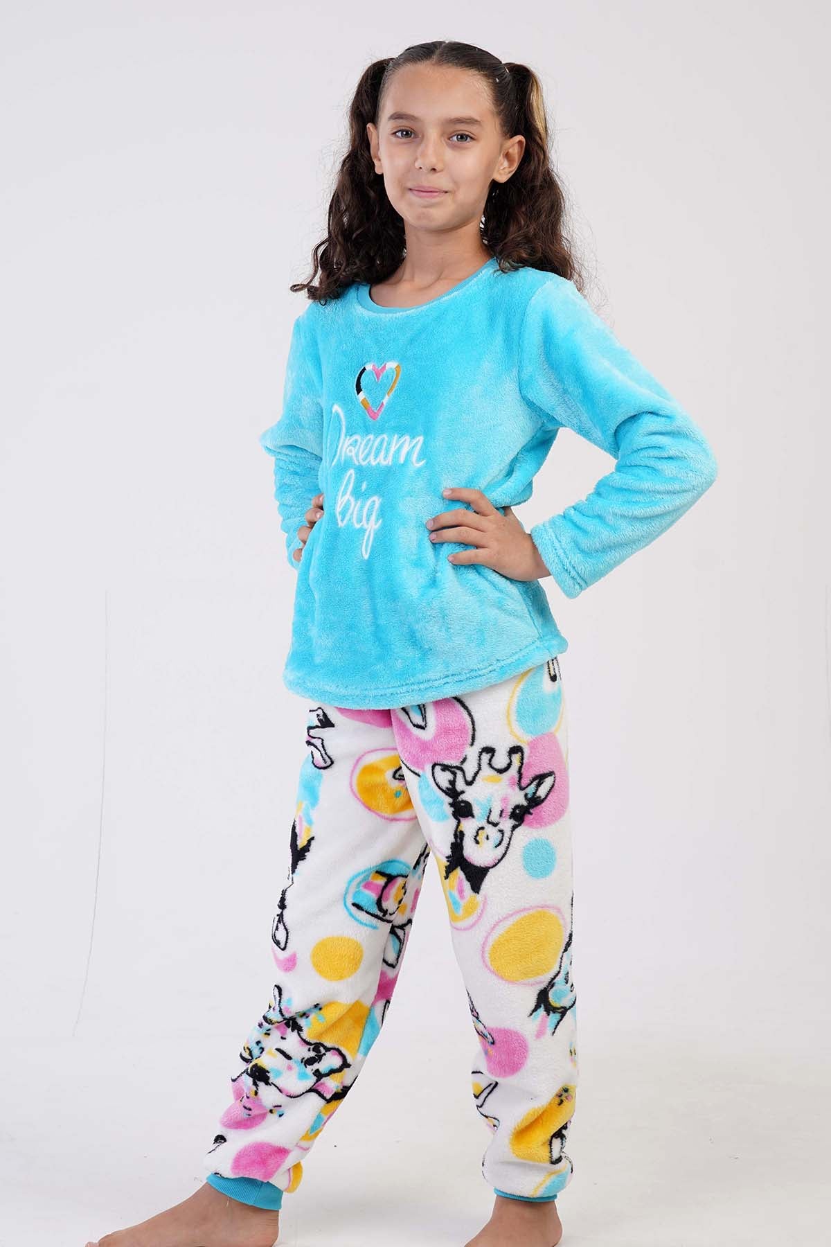 KIZ COCUK SOFT O YAKA UZUN KOL ETEGI OVAL MANSETLI PIJAMA TAKIM(7-8/13-14)