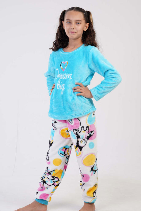 KIZ COCUK SOFT O YAKA UZUN KOL ETEGI OVAL MANSETLI PIJAMA TAKIM(7-8/13-14)