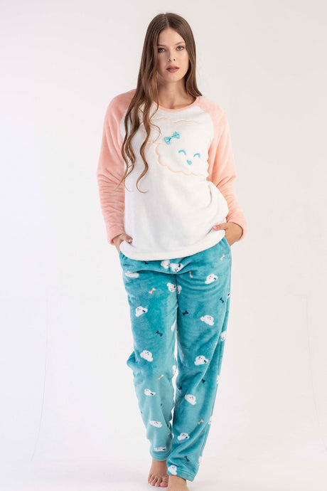 KADIN SOFT O YAKA REGLAN UZUN KOL ETEGI OVAL CEPLI PIJAMA TAKIM 303090