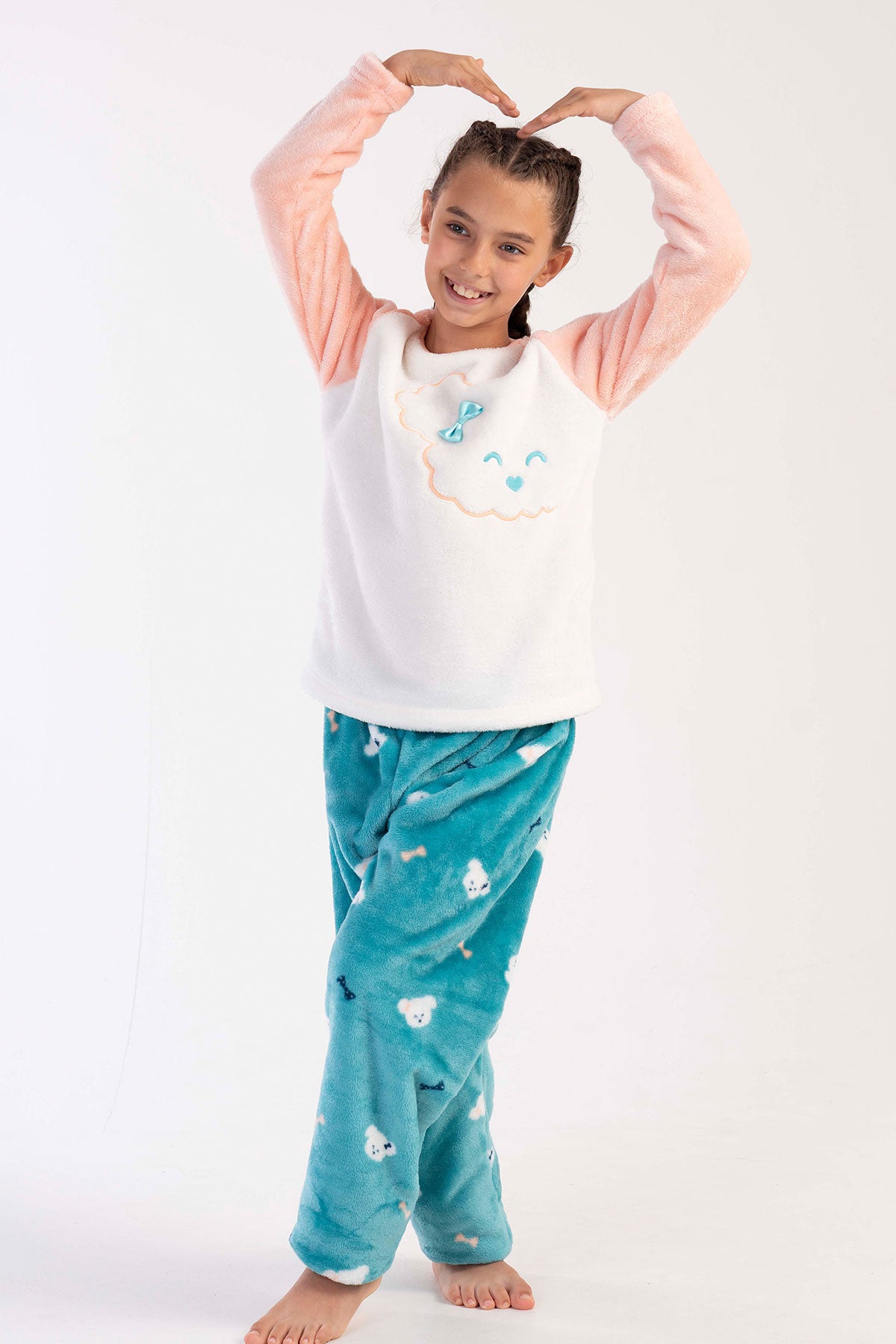 KIZ COCUK SOFT O YAKA REGLAN UZUN KOL ETEGI OVAL PIJAMA TAKIM( 7-8/13-14) 303091