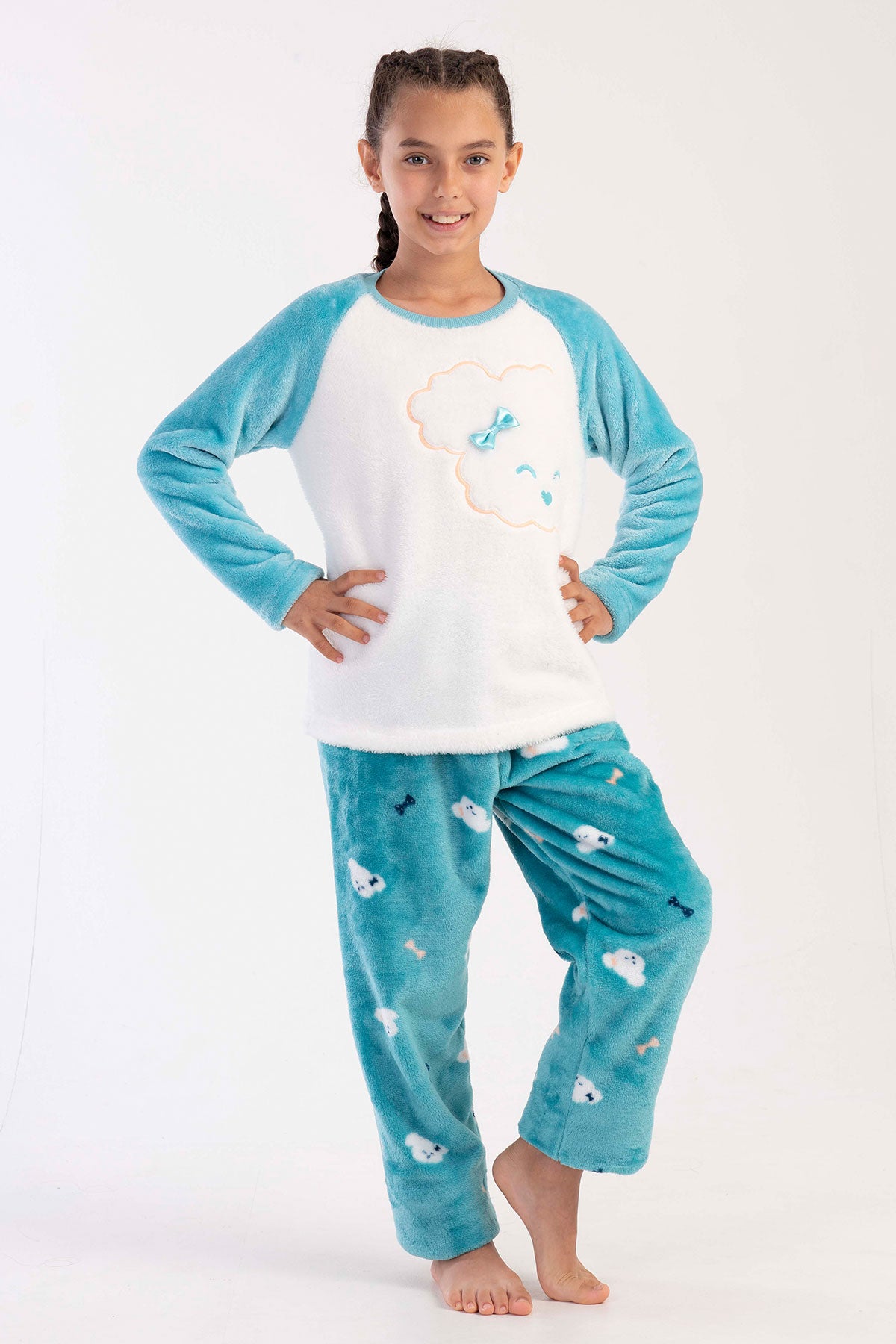 KIZ COCUK SOFT O YAKA REGLAN UZUN KOL ETEGI OVAL PIJAMA TAKIM( 7-8/13-14)
