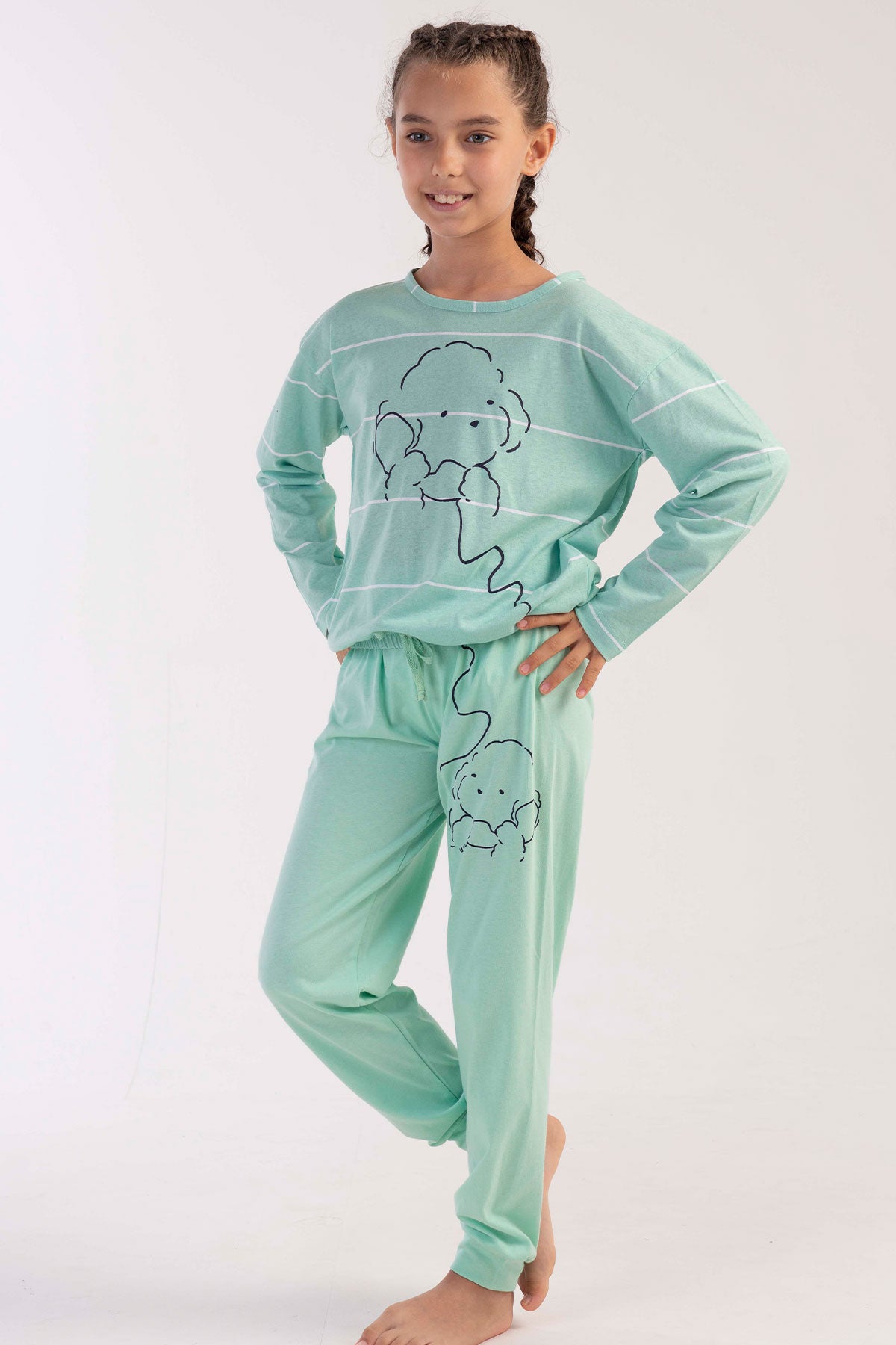 KIZ COCUK P.SUPREM O YAKA UZUN KOL BELI BUZGULU MANSETLI PIJAMA TAKIM(9-10/15-16)