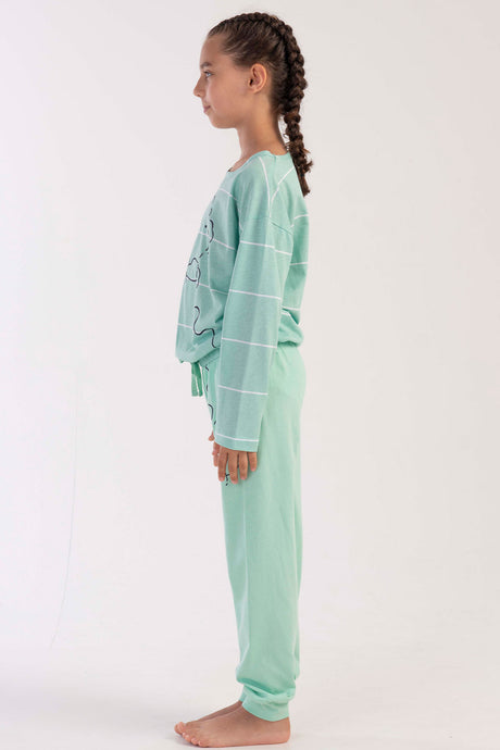 KIZ COCUK P.SUPREM O YAKA UZUN KOL BELI BUZGULU MANSETLI PIJAMA TAKIM(9-10/15-16)