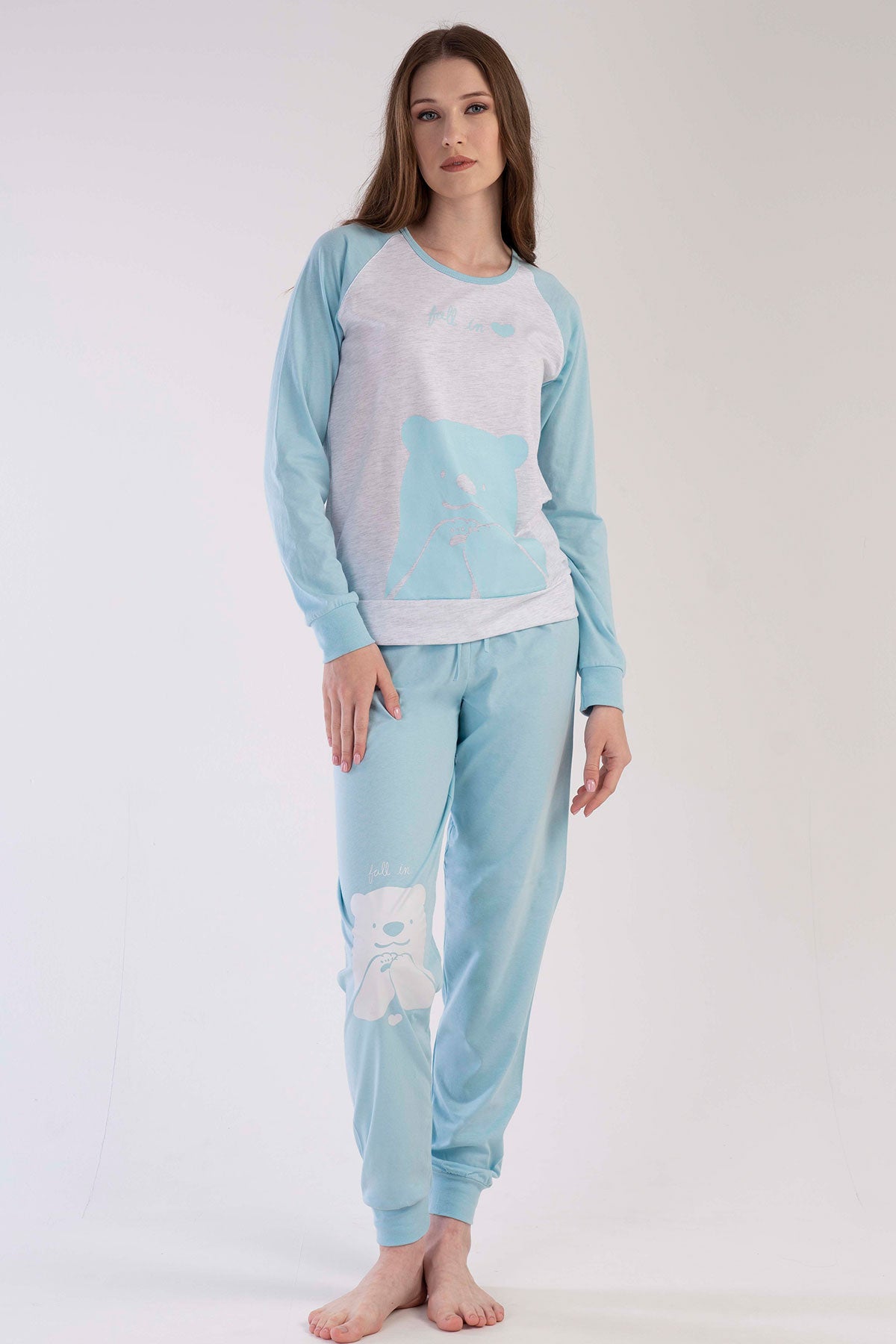 KADIN P.SUPREM O YAKA REGLAN UZUN KOL MANSETLI PIJAMA TAKIM