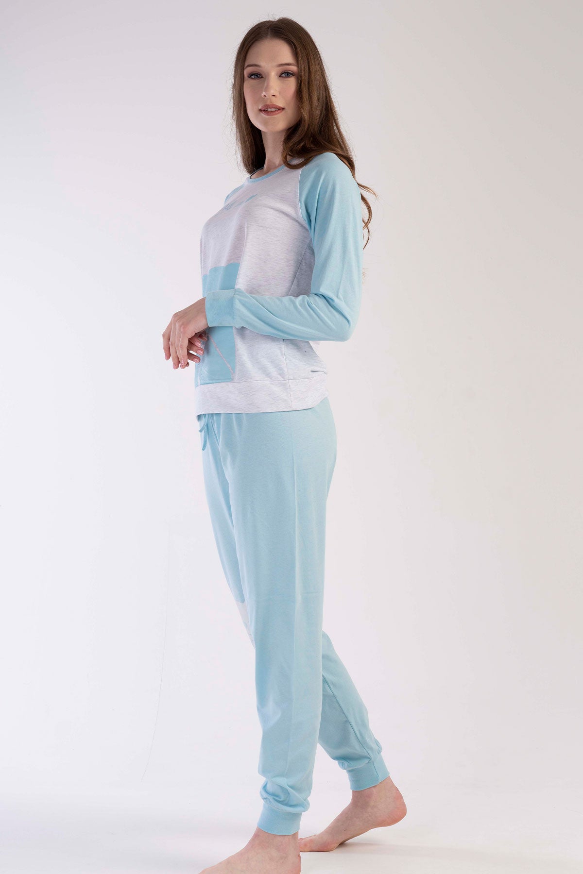KADIN P.SUPREM O YAKA REGLAN UZUN KOL MANSETLI PIJAMA TAKIM