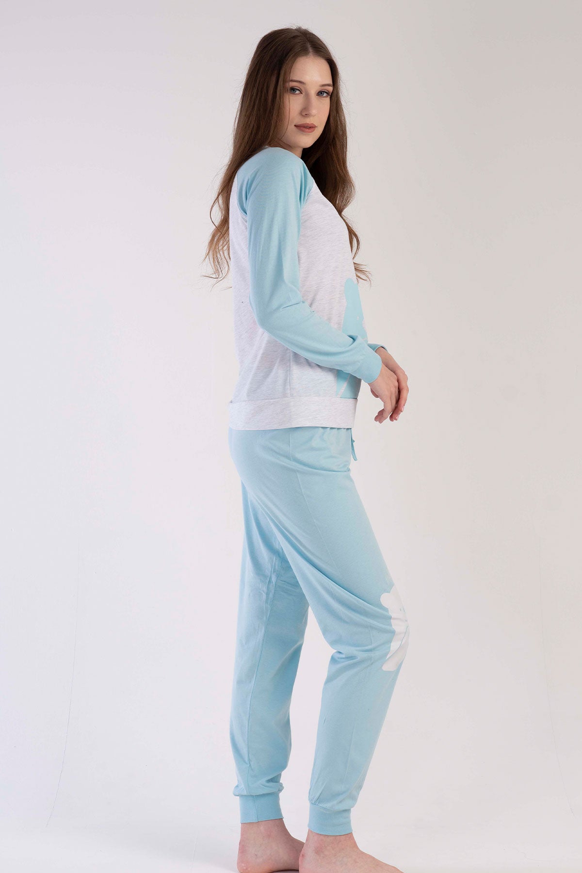 KADIN P.SUPREM O YAKA REGLAN UZUN KOL MANSETLI PIJAMA TAKIM