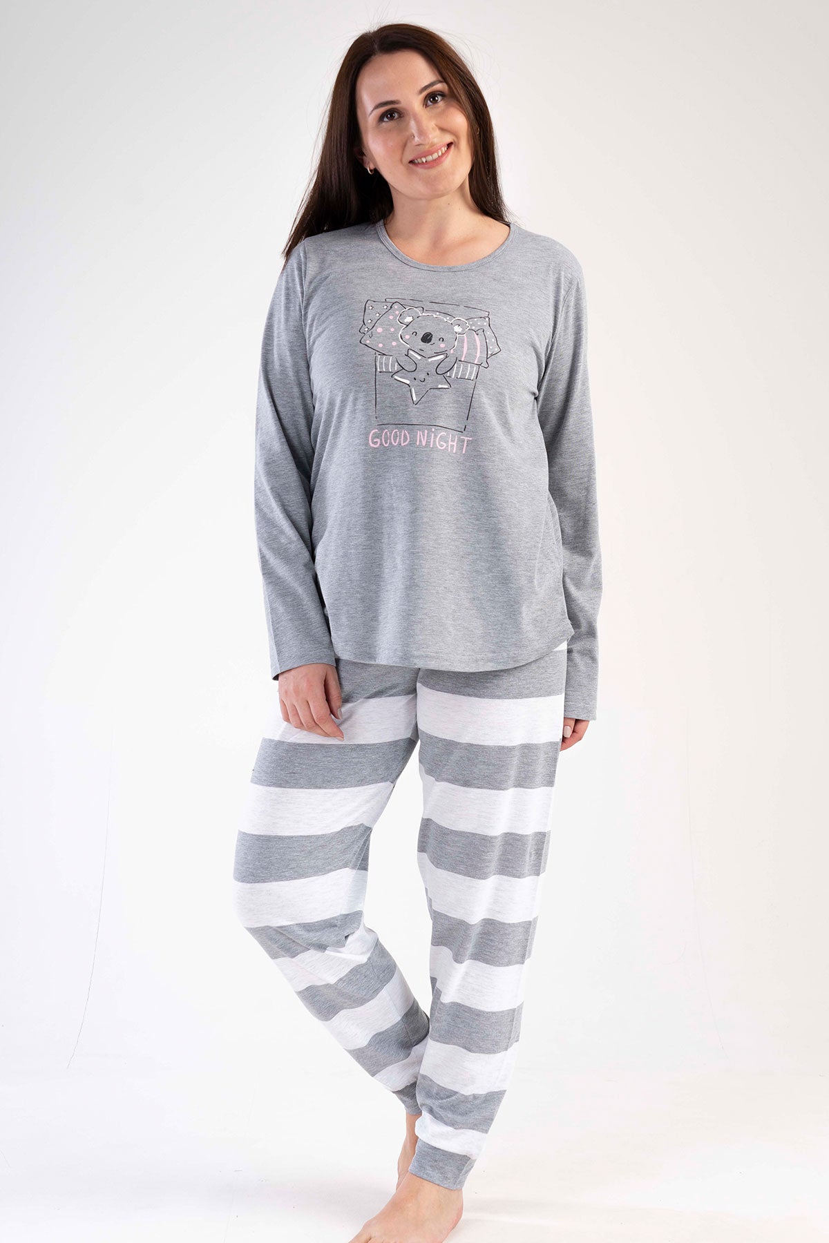 KADIN P.SUPREM XXL O YAKA UZUN KOL ETEGI OVAL MANSETLI PIJAMA TAKIM