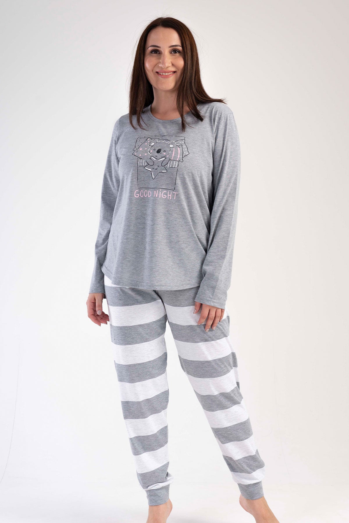 KADIN P.SUPREM XXL O YAKA UZUN KOL ETEGI OVAL MANSETLI PIJAMA TAKIM