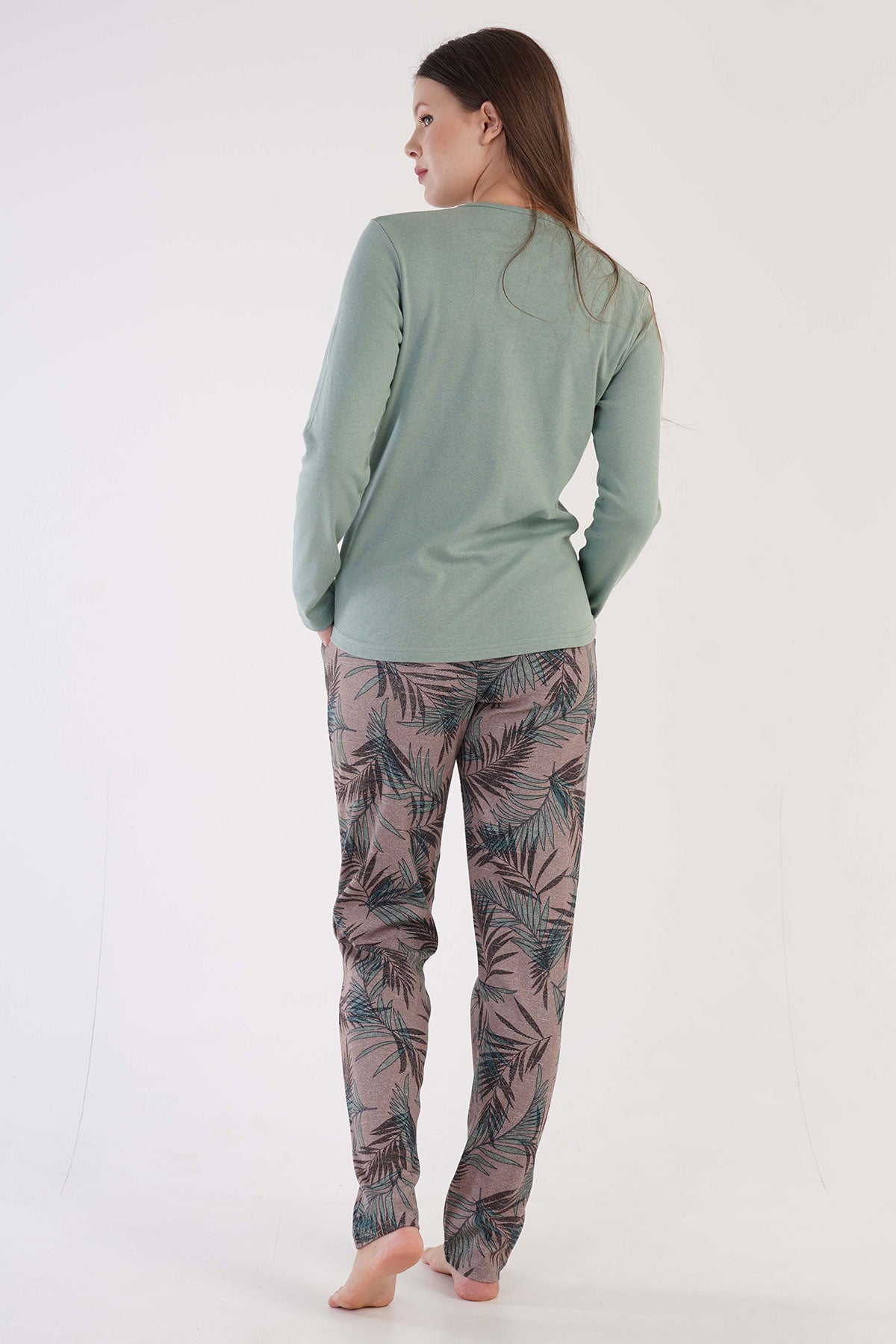 KADIN O.INTERLOK O YAKA UZUN KOL ETEGI OVAL CEPLI PIJAMA TAKIM