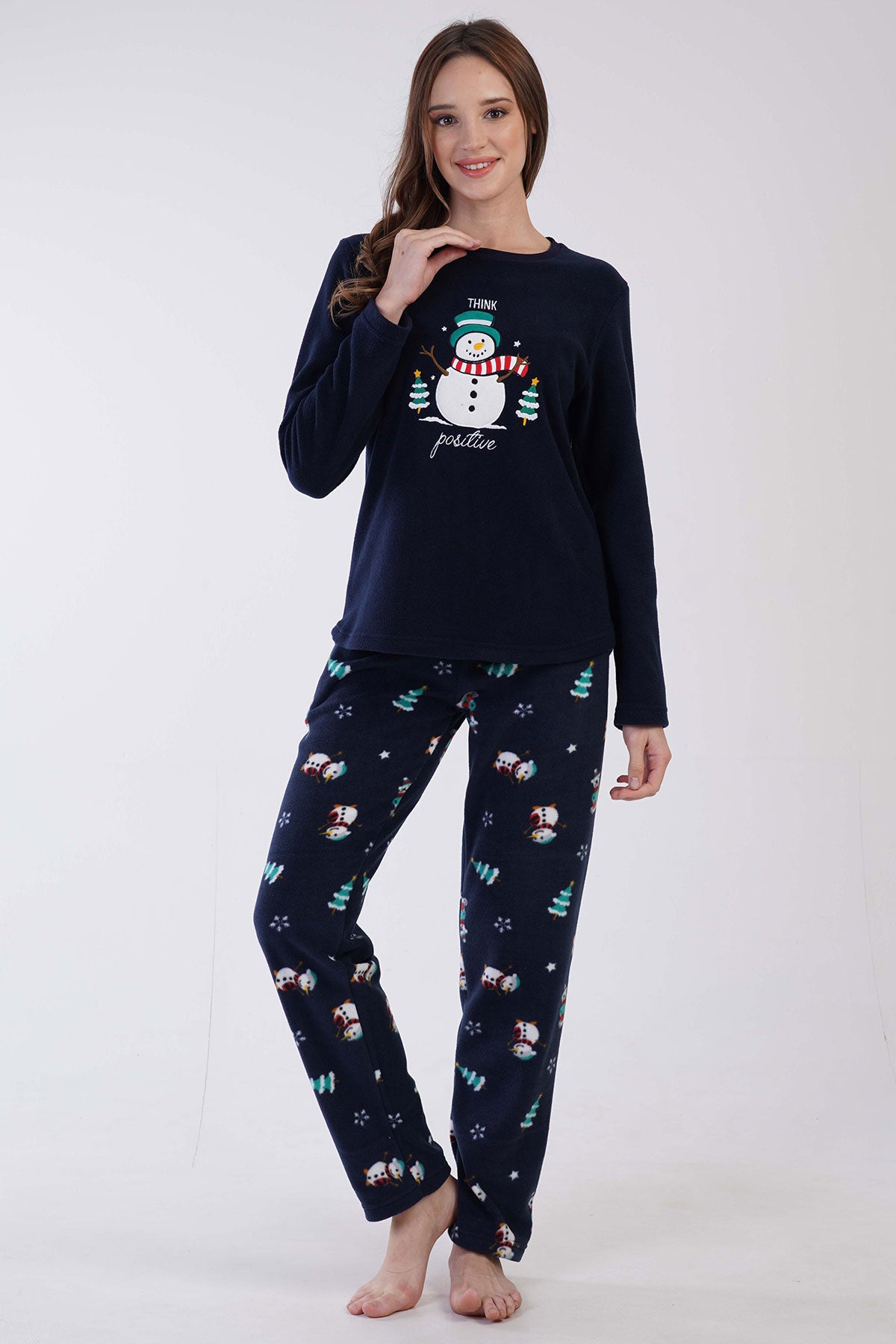 KADIN POLAR O YAKA UZUN KOL ETEGI OVAL CEPLI PIJAMA TAKIM