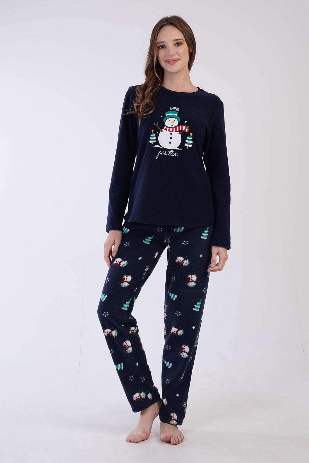 KADIN POLAR O YAKA UZUN KOL ETEGI OVAL CEPLI PIJAMA TAKIM