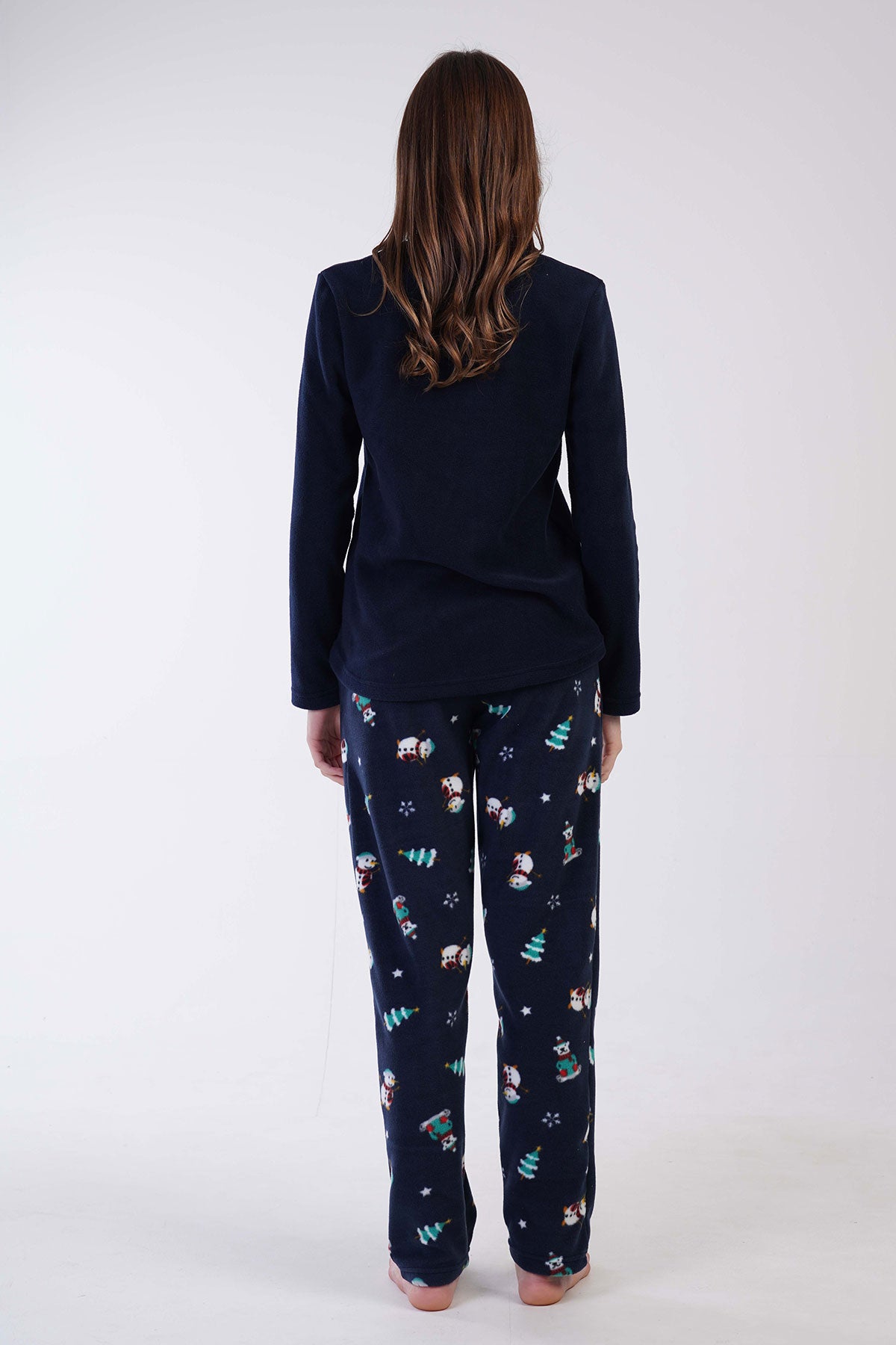 KADIN POLAR O YAKA UZUN KOL ETEGI OVAL CEPLI PIJAMA TAKIM