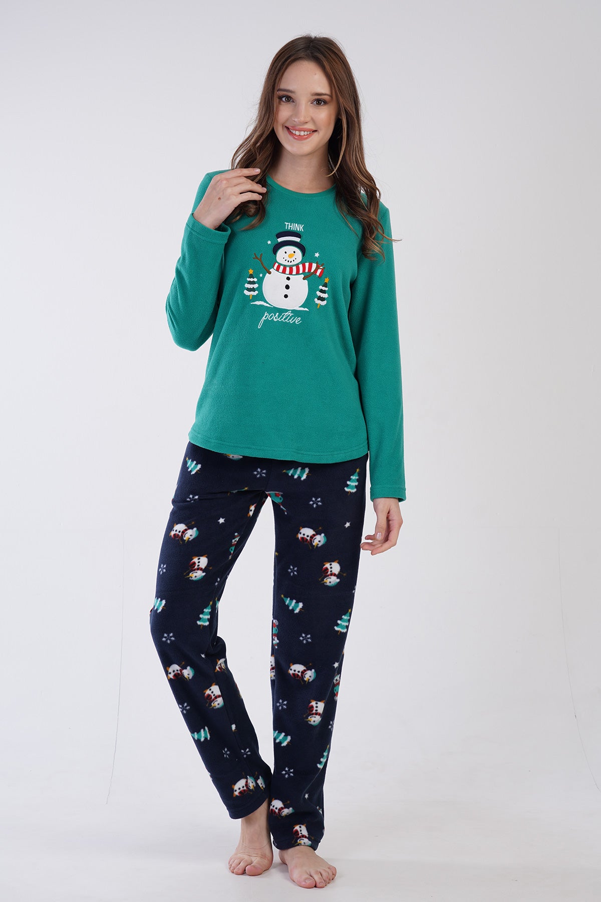 KADIN POLAR O YAKA UZUN KOL ETEGI OVAL CEPLI PIJAMA TAKIM 305001