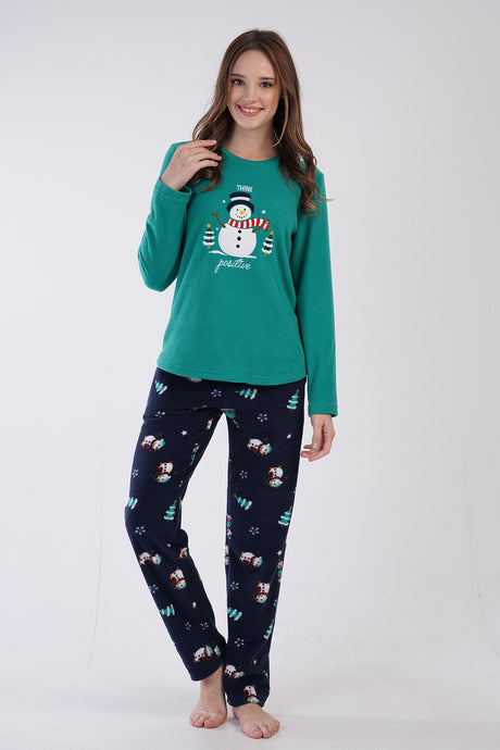 KADIN POLAR O YAKA UZUN KOL ETEGI OVAL CEPLI PIJAMA TAKIM 305001
