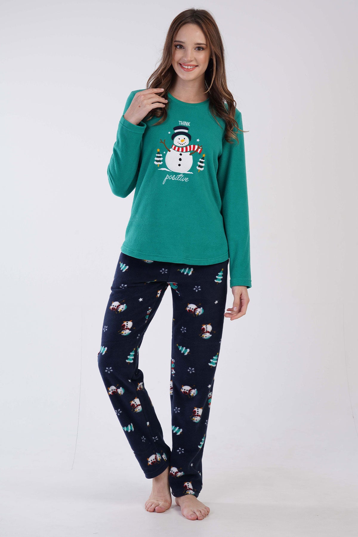 KADIN POLAR O YAKA UZUN KOL ETEGI OVAL CEPLI PIJAMA TAKIM