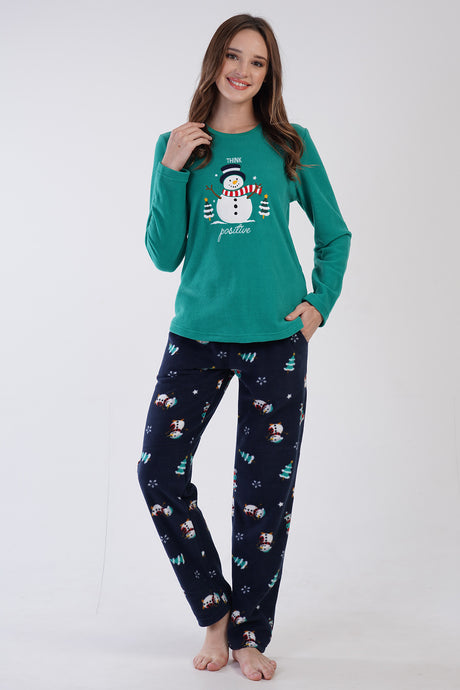 KADIN POLAR O YAKA UZUN KOL ETEGI OVAL CEPLI PIJAMA TAKIM 305001