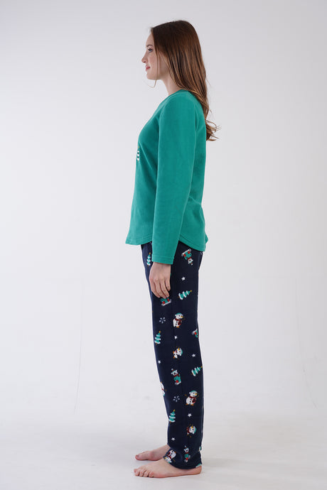 KADIN POLAR O YAKA UZUN KOL ETEGI OVAL CEPLI PIJAMA TAKIM 305001