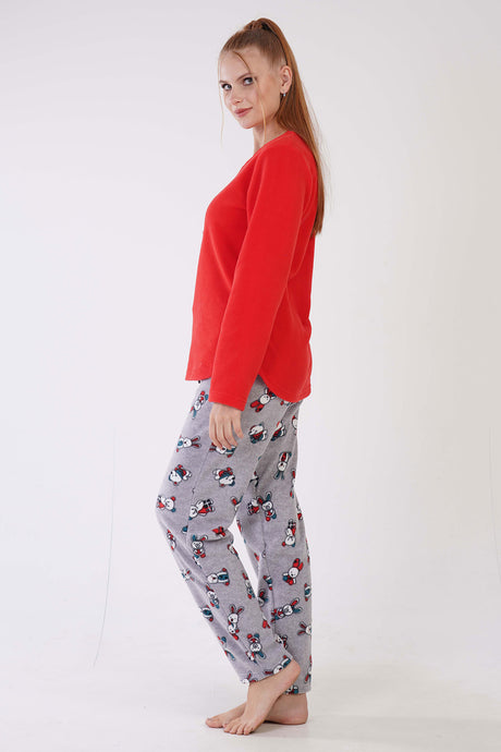 KADIN POLAR O YAKA UZUN KOL ETEGI OVAL CEPLI PIJAMA TAKIM 305003