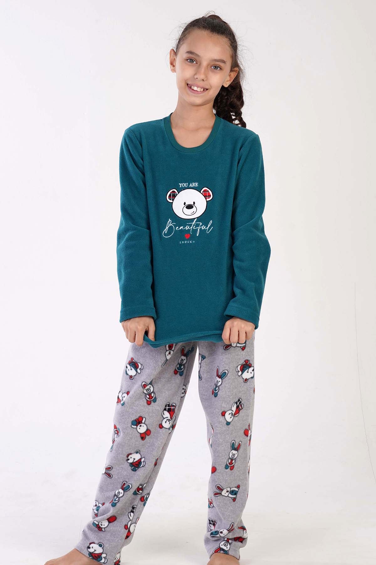 KIZ COCUK POLAR O YAKA UZUN KOL ETEGI OVAL PIJAMA TAKIM(9-10/15-16) 305004