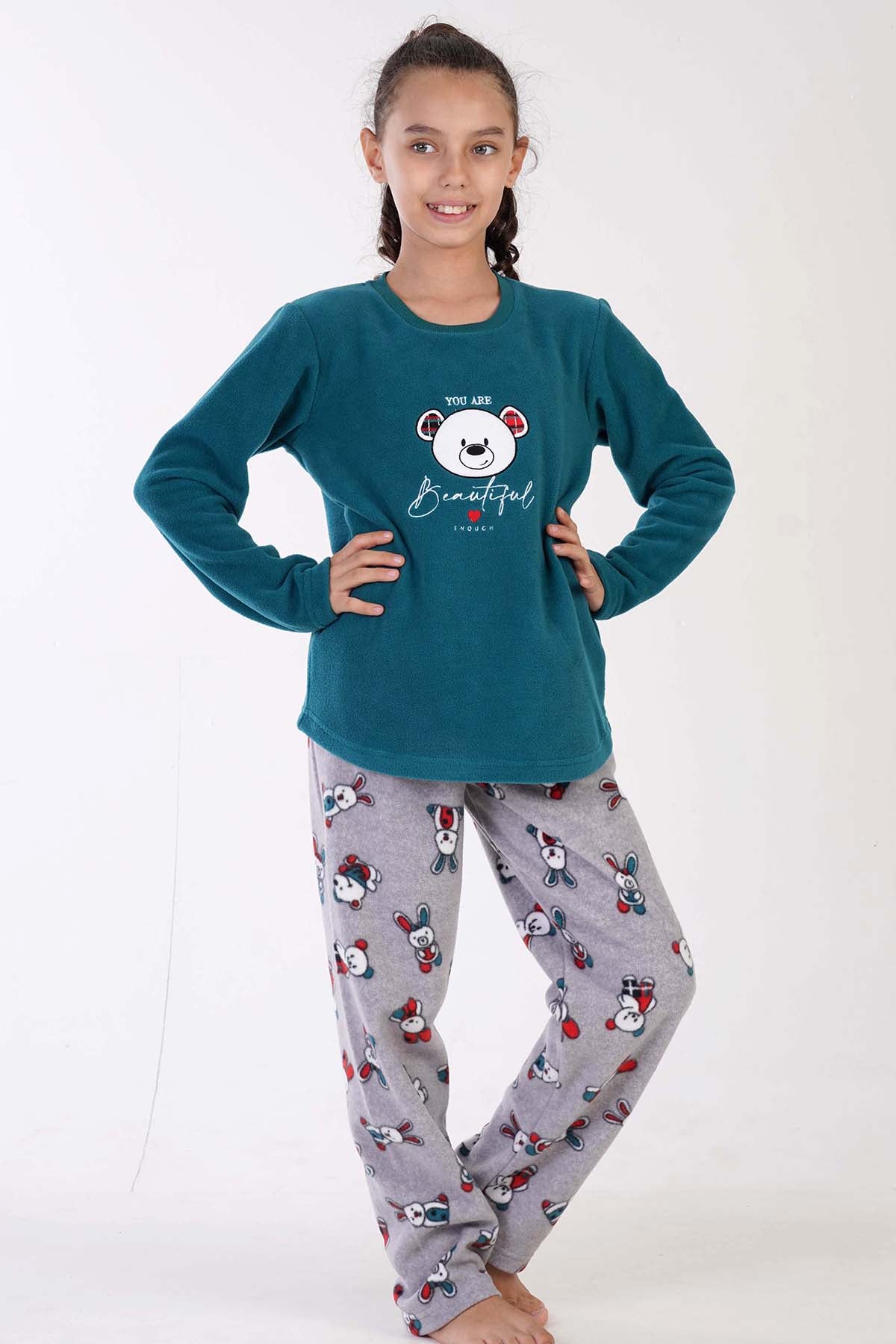 KIZ COCUK POLAR O YAKA UZUN KOL ETEGI OVAL PIJAMA TAKIM(9-10/15-16) 305004
