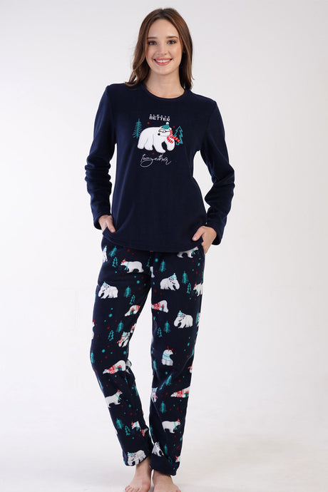 KADIN POLAR O YAKA UZUN KOL ETEGI OVAL CEPLI PIJAMA TAKIM 305007