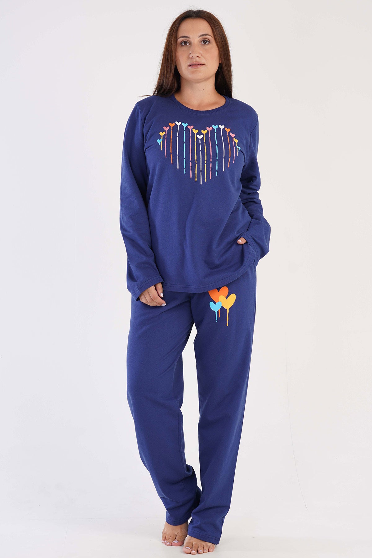 KADIN 2IPLIK XXL O YAKA UZUN KOL ETEGI OVAL CEPLI PIJAMA TAKIM