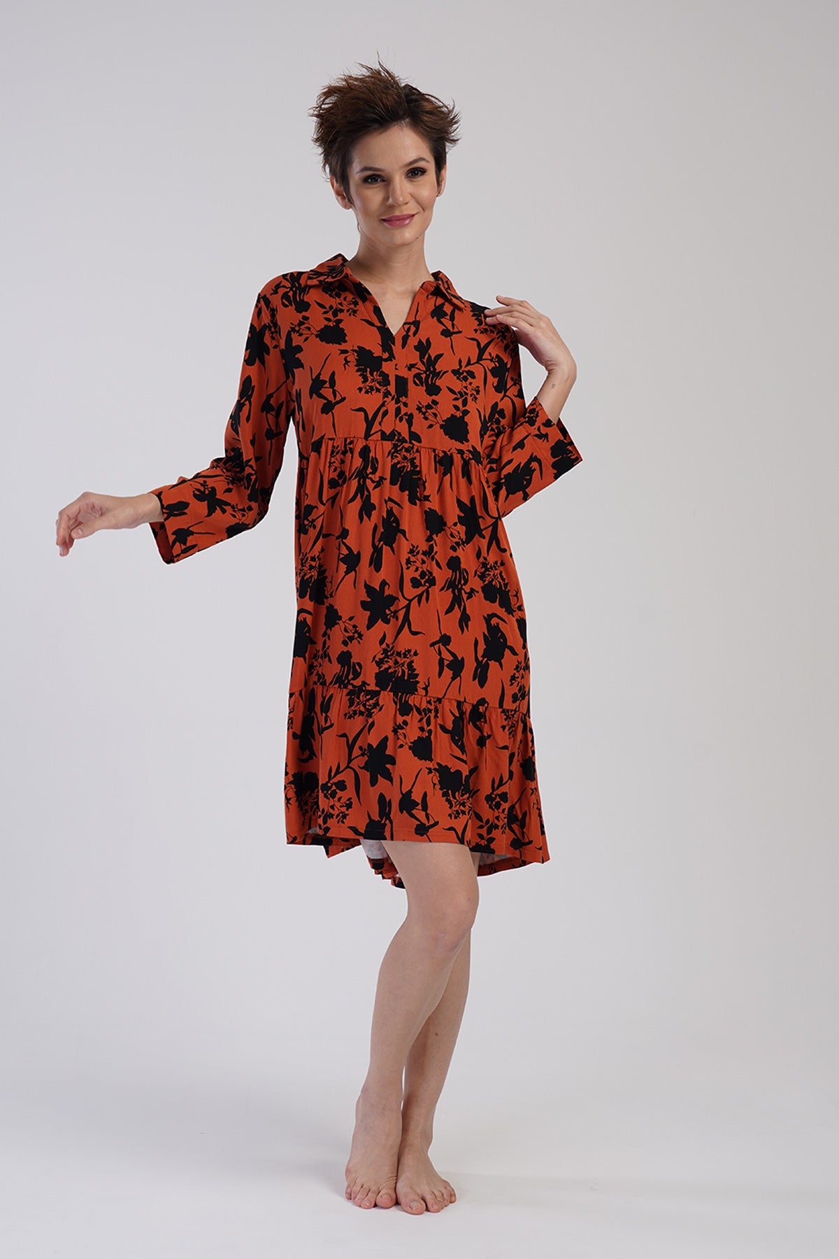 KADIN BELMANDO GOMLEK YAKA DOUBLE 7/8 KOL BELI BUZGULU FIRFIRLI TUNIK 311461