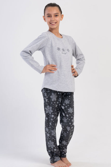 KIZ COCUK 2IPLIK MANSETLI O YAKA UZUN KOL ETEGI OVAL PIJAMA TAKIM(7-8/13-14)