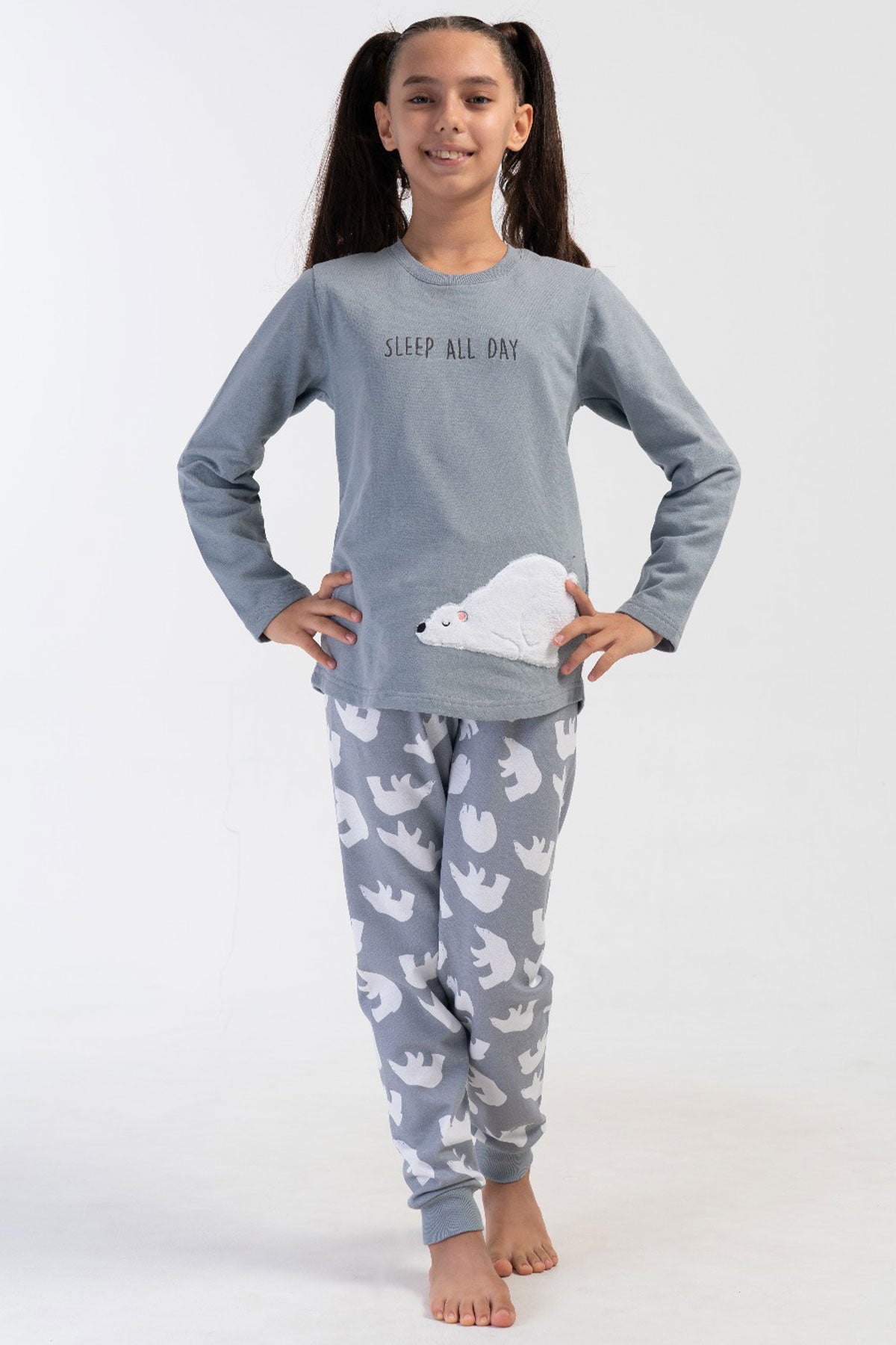 KIZ COCUK 2IPLIK O YAKA UZUN KOL ETEGI OVAL MANSETLI PIJAMA TAKIM(9-10/15-16)