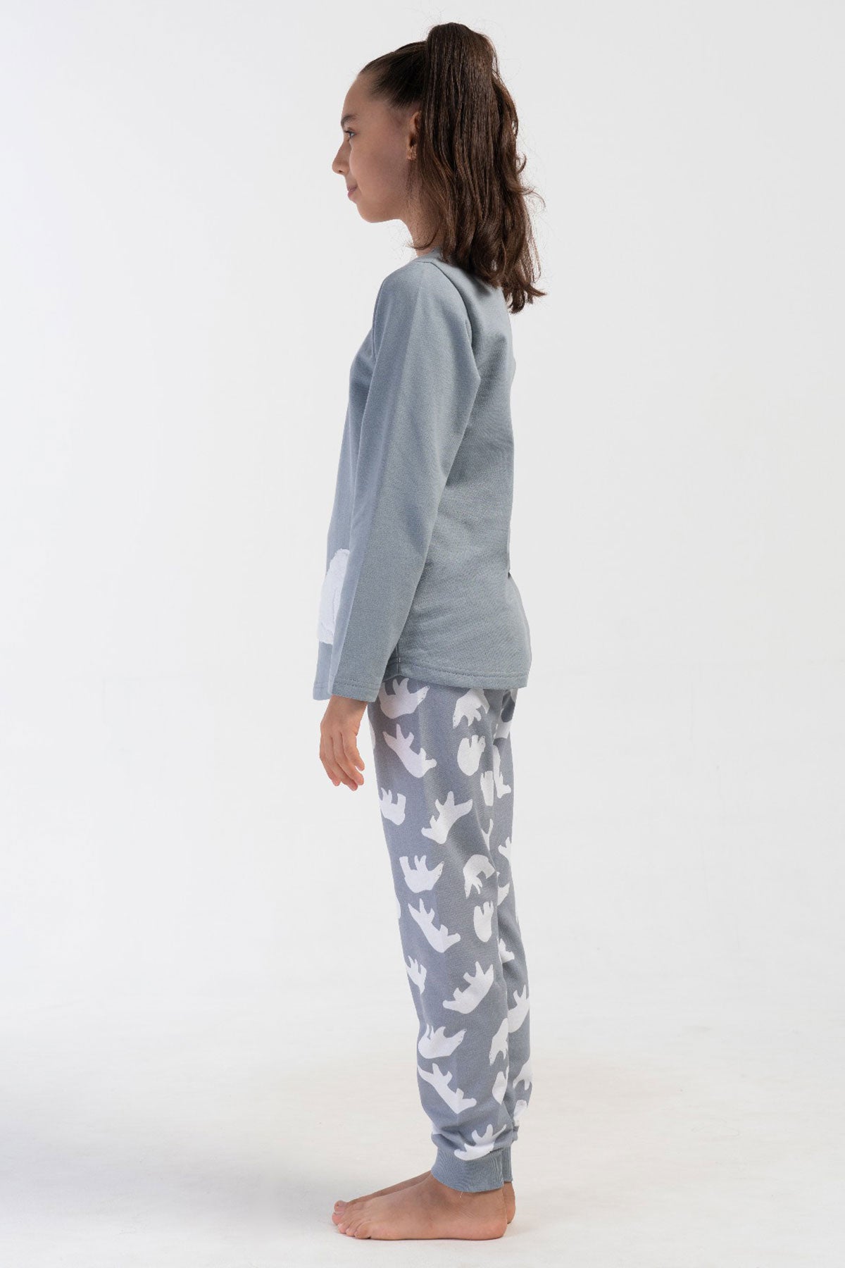 KIZ COCUK 2IPLIK O YAKA UZUN KOL ETEGI OVAL MANSETLI PIJAMA TAKIM(9-10/15-16)