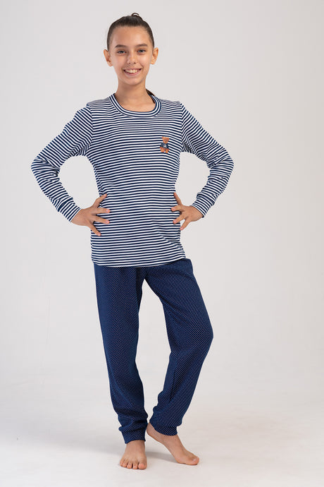 KIZ COCUK INTERLOCK O YAKA UZUN KOL ETEGI OVAL MANSETLI PIJAMA TAKIM(7-8/13-14) 403378