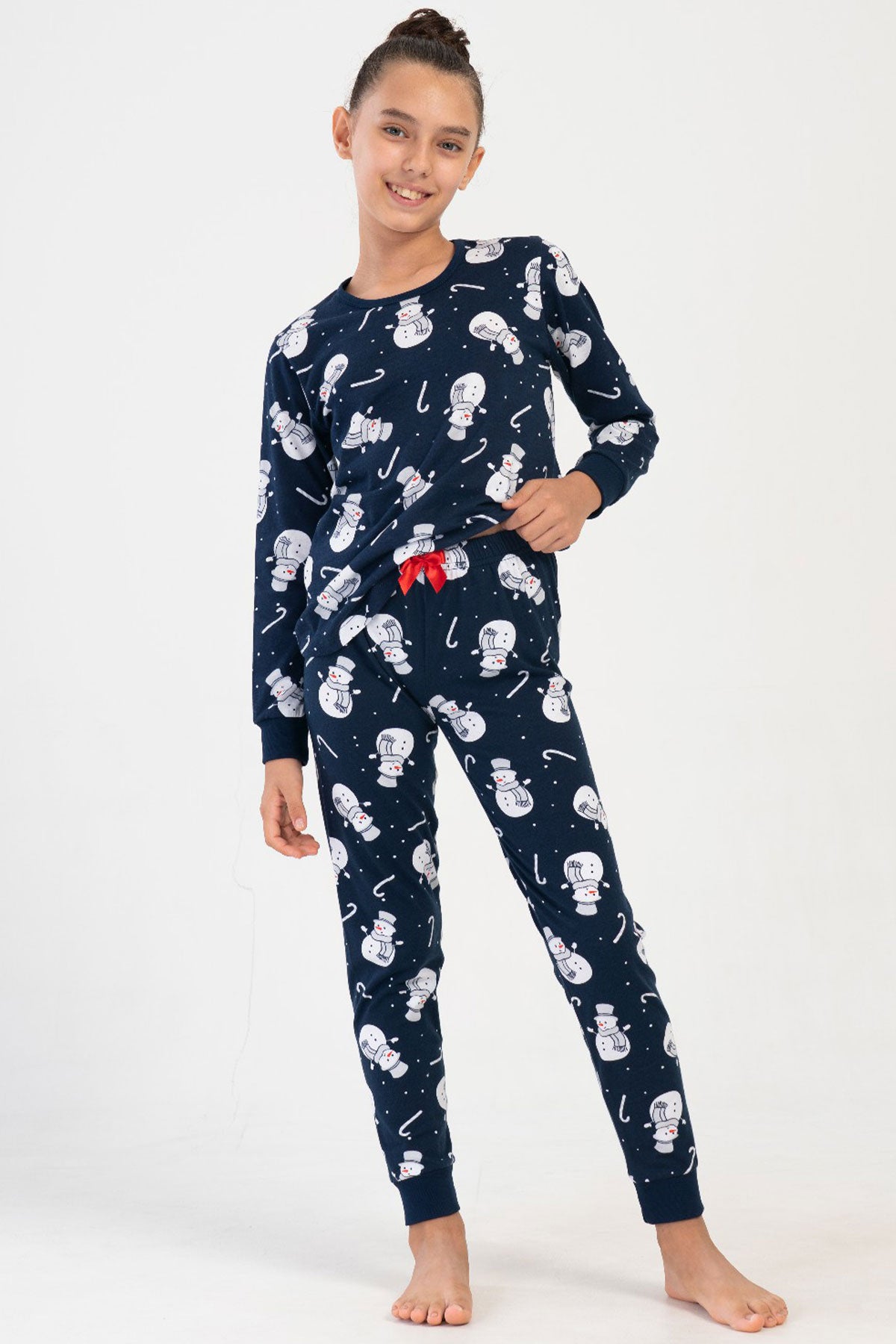 KIZ COCUK LYC SUPREM O YAKA UZUN KOL MANSETLI FIYONKLU TAYT PIJAMA TAKIM(7-8/13-14)