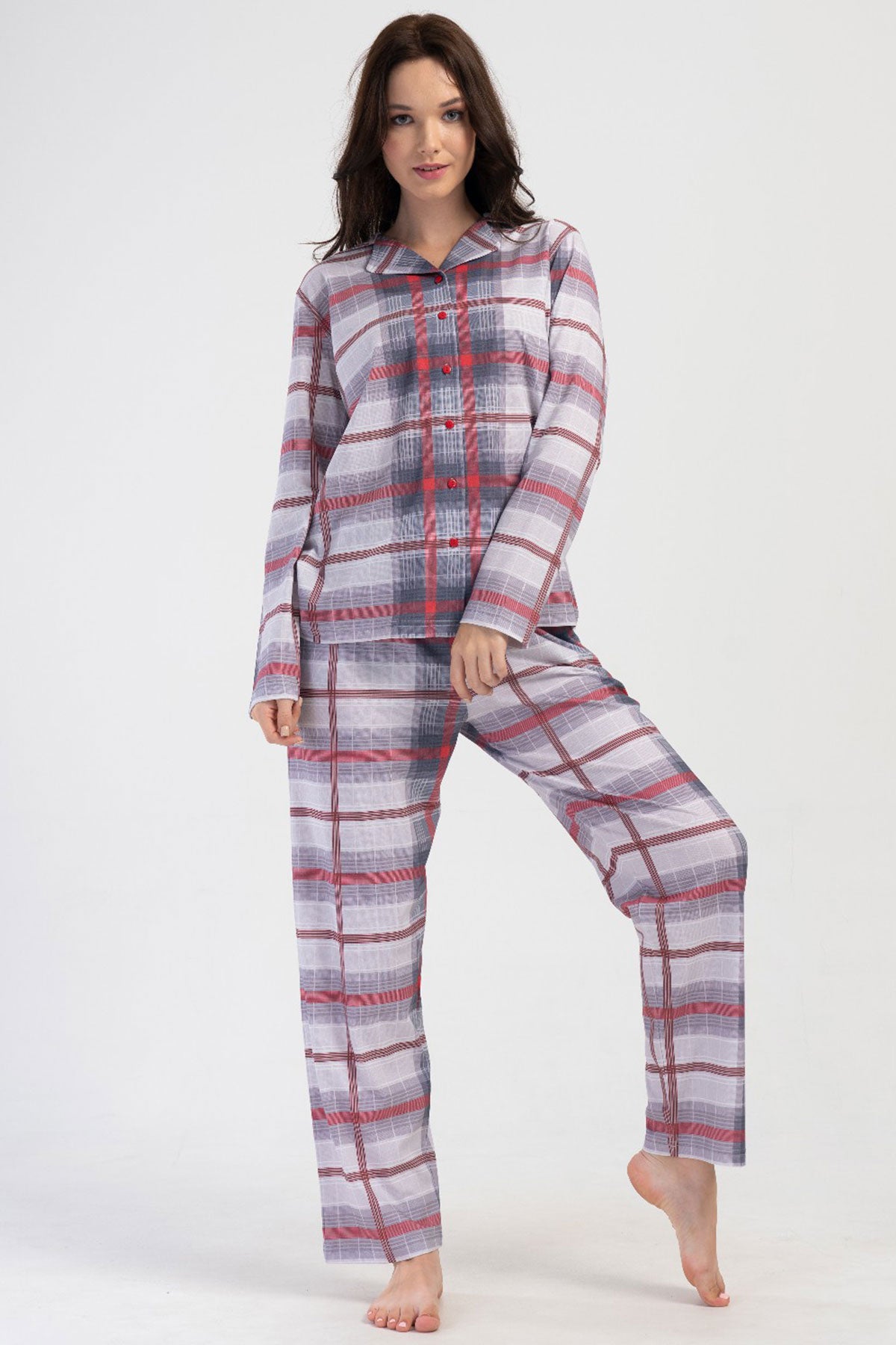 KADIN P.SUPREM XXL GOMLEK YAKA TAMAMI DUGMELI UZUN KOL ETEGI OVAL CEPLI PIJAMA TAKIM