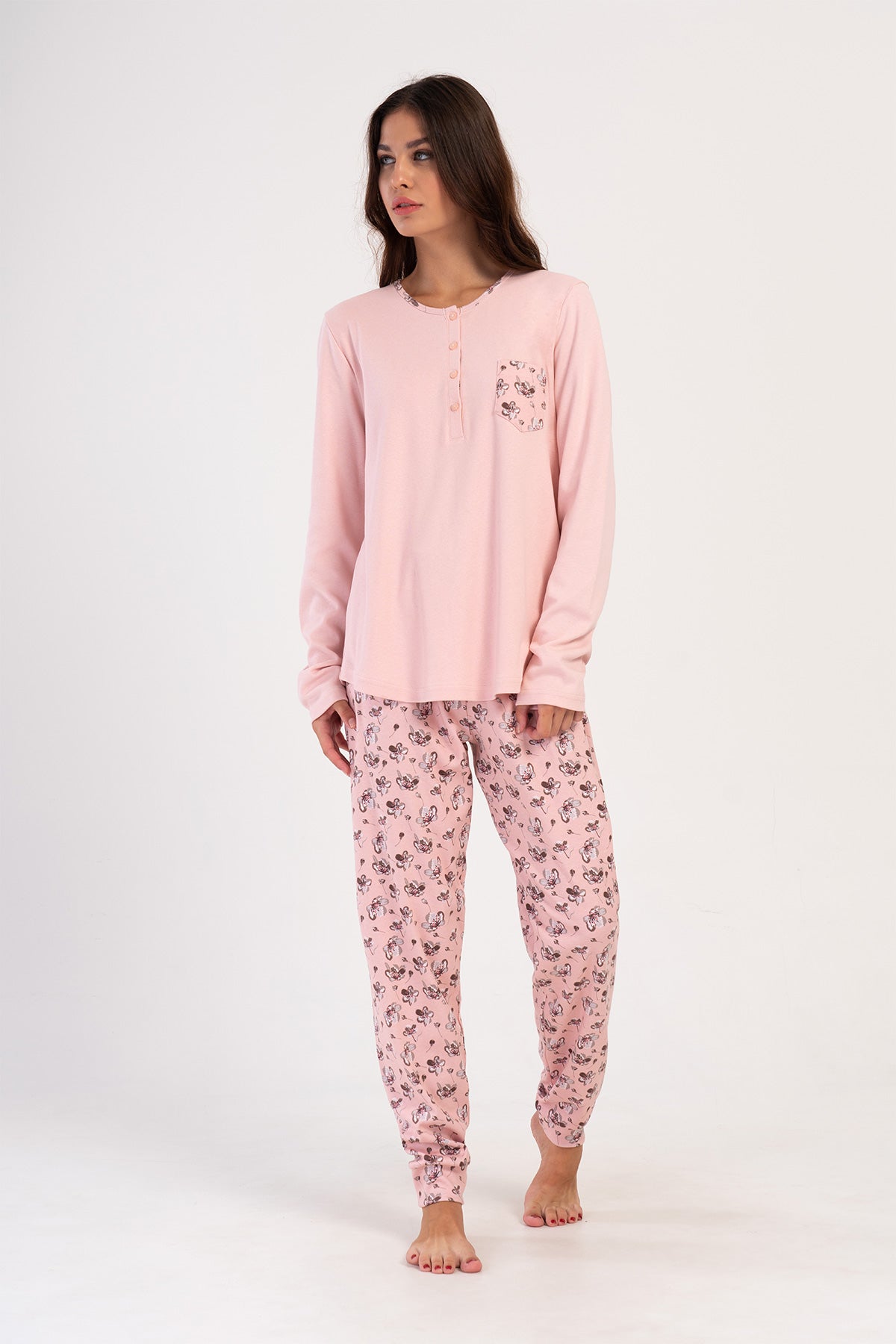 KADIN INTERLOK XXL PATLI UZUN KOL ETEGI OVAL MANSETLI PIJAMA TAKIM 404138