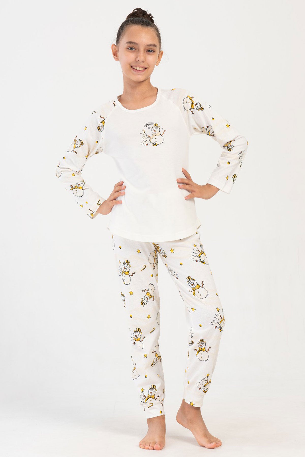 KIZ COCUK P.SUPREM O YAKA REGLAN UZUN KOL ETEGI OVAL MANSETLI PIJAMA TAKIM(3-4/7-8)