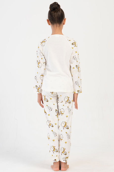 KIZ COCUK P.SUPREM O YAKA REGLAN UZUN KOL ETEGI OVAL MANSETLI PIJAMA TAKIM(3-4/7-8)