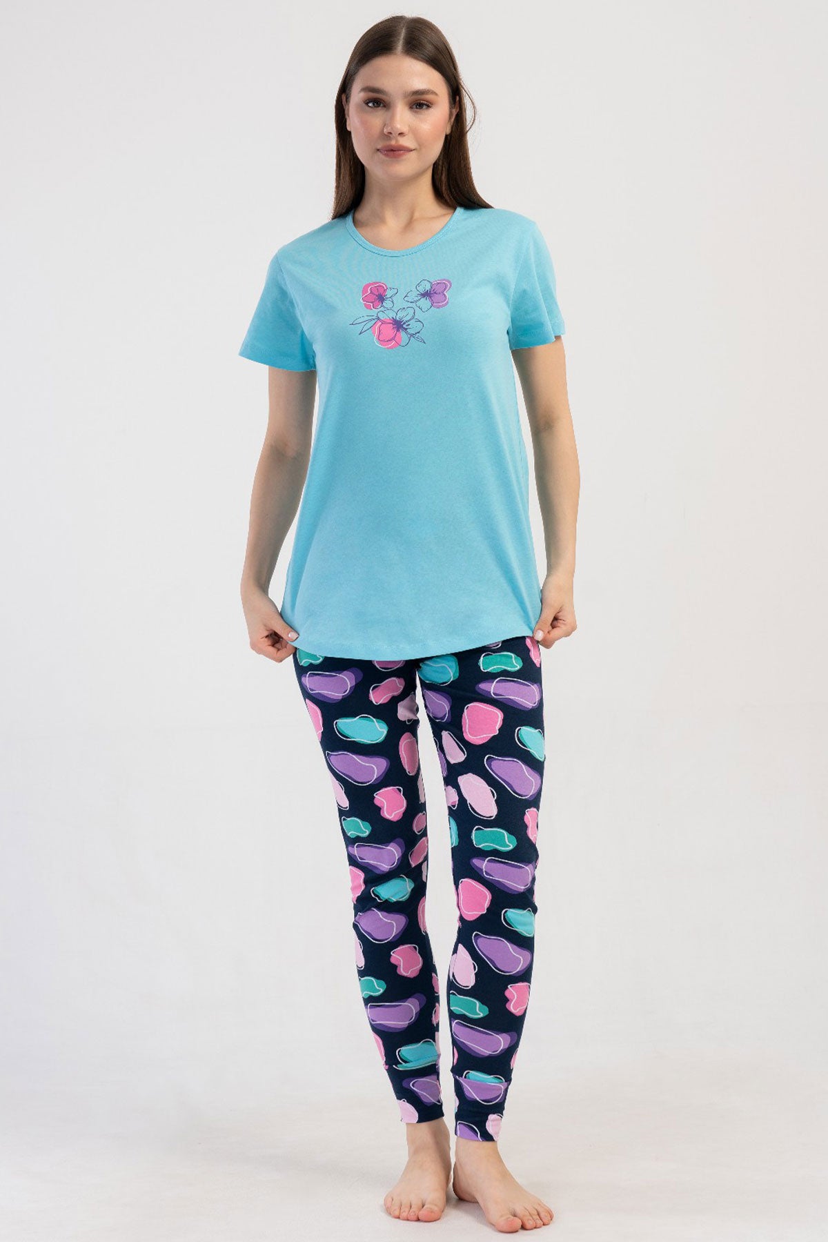 KADIN LYC SUPREM O YAKA KISA KOL BLUZU UZUN ETEGI OVAL MANSETLI TAYT PIJAMA TAKIM 408253